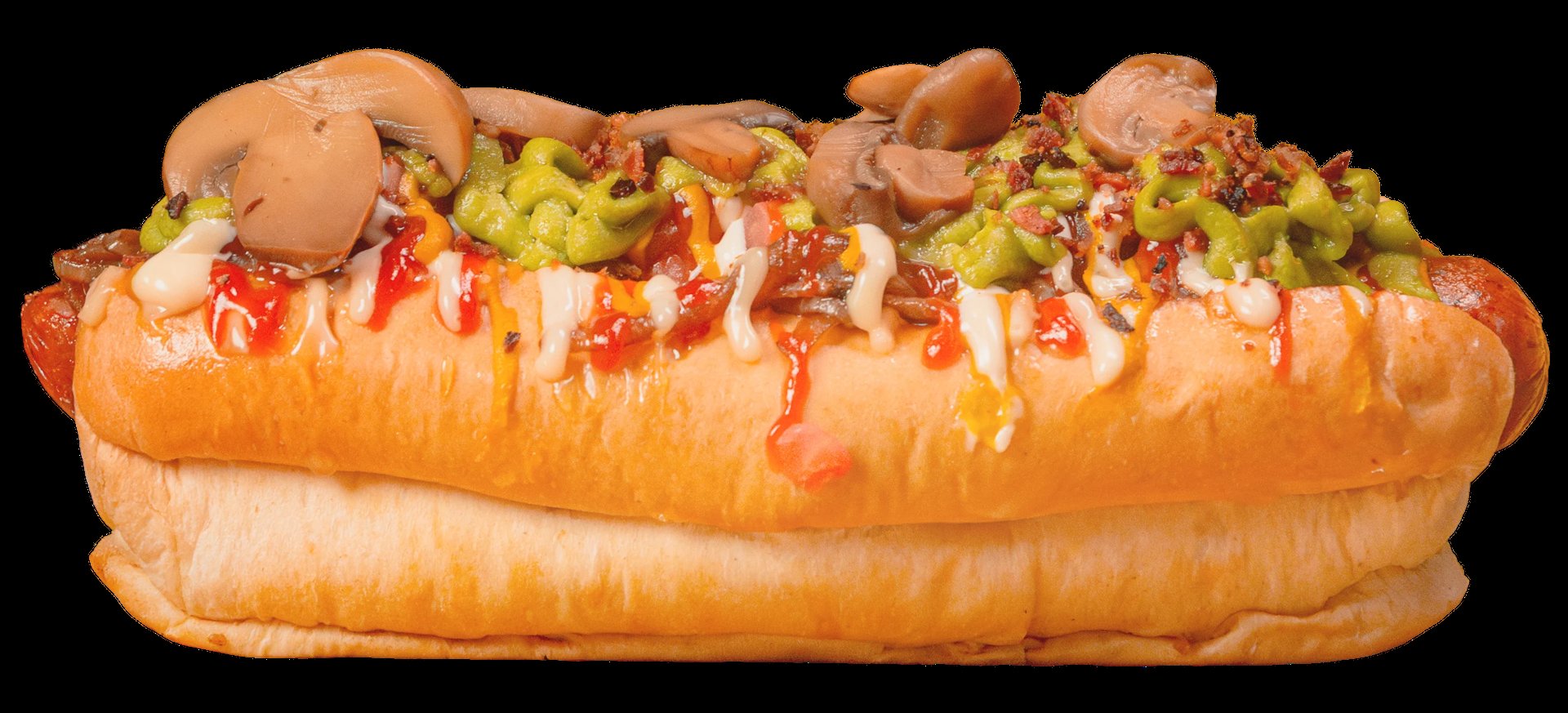 Hot dog loaded con chili, mostaza, cebolla y relish